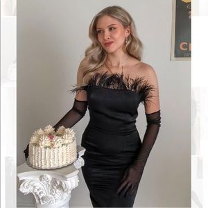 Black feather cocktail dress